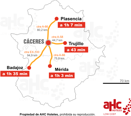 Mapa AHC Hoteles, Cáceres cerca de todo